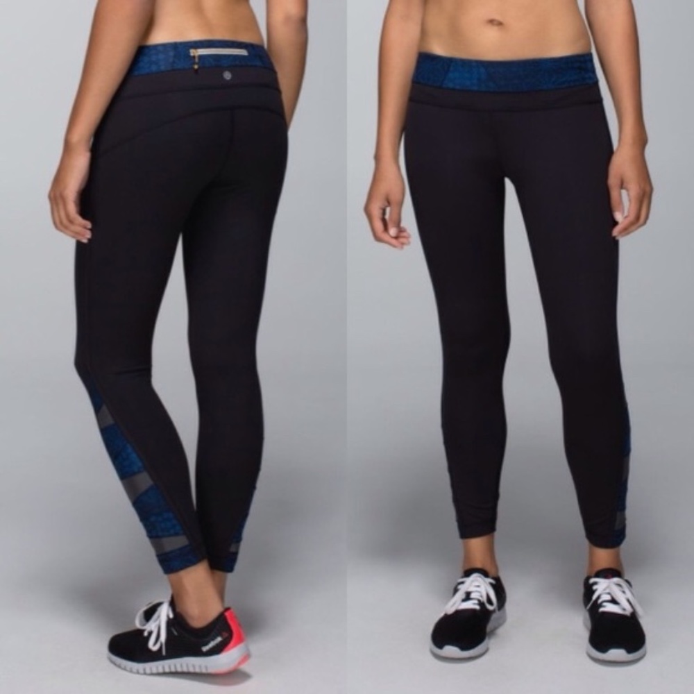 LULULEMON Pace-Tights Sashiko Quilt Black Reflective Run Train pants Sz 8